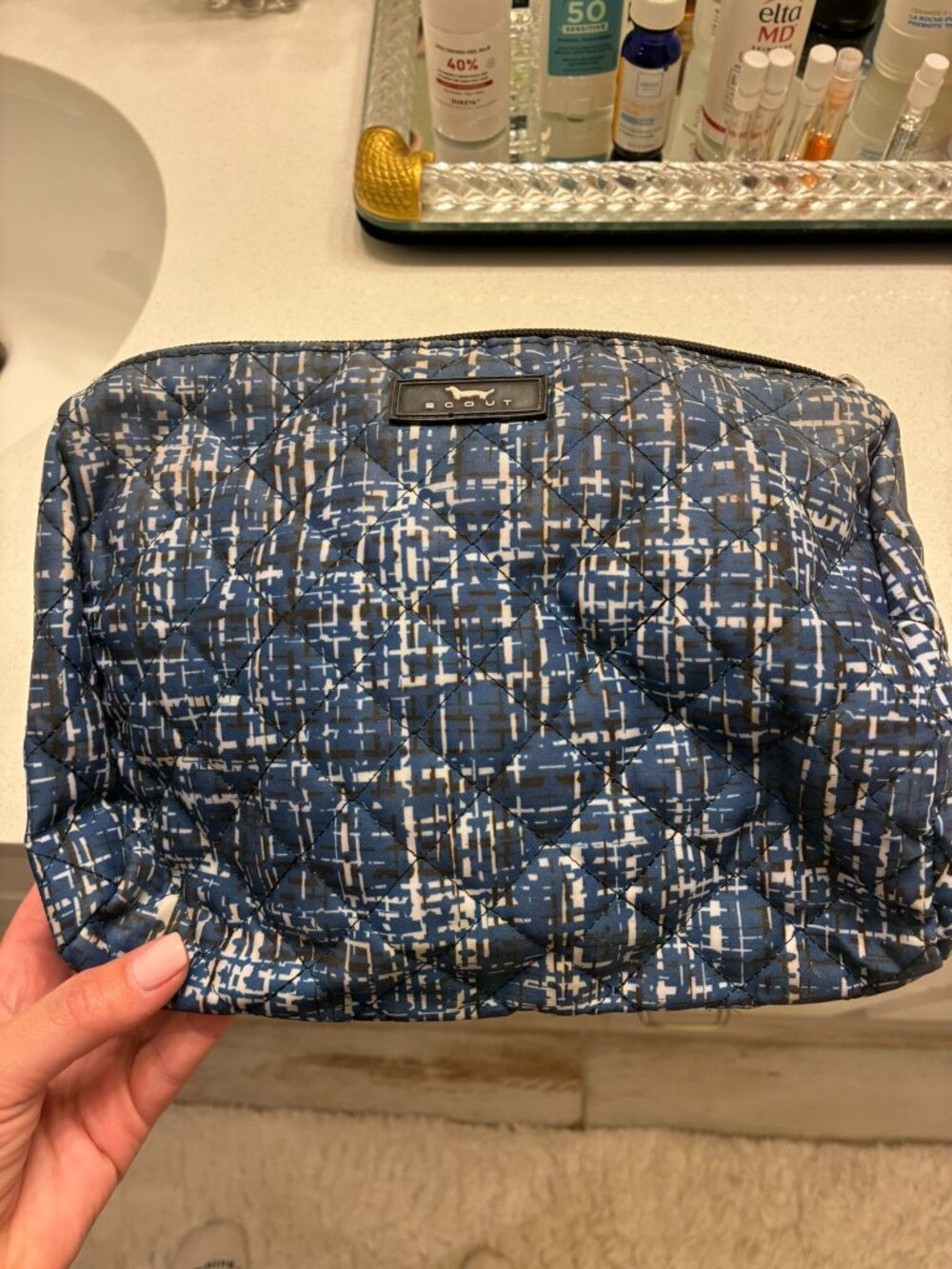 Scout Blue Quilted Cosmetic Makeup Toiletry Travel Bag